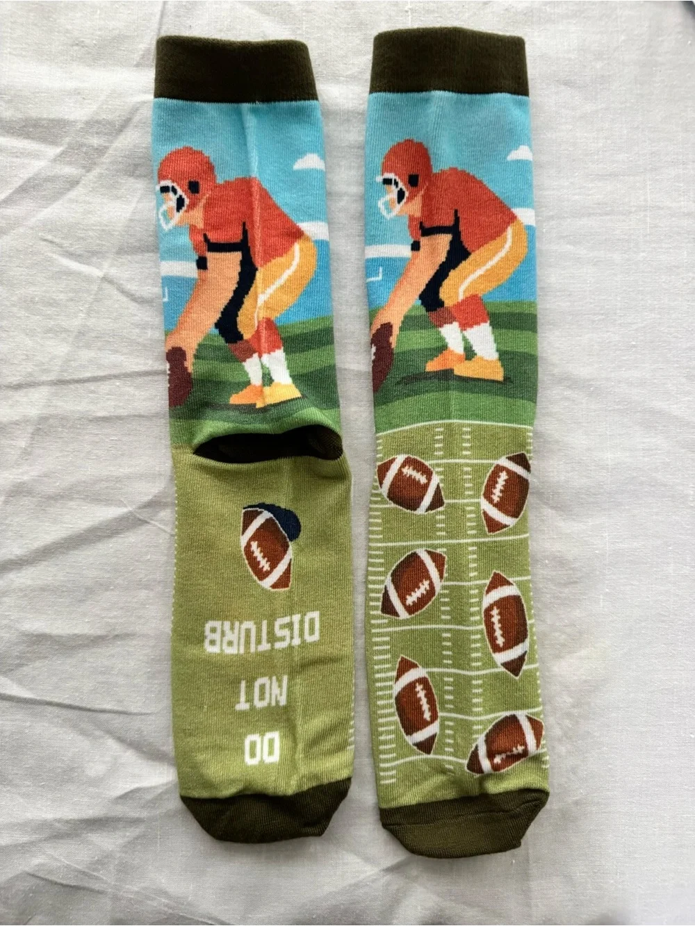Football Player Crew Socks in Green, Orange & Blue
